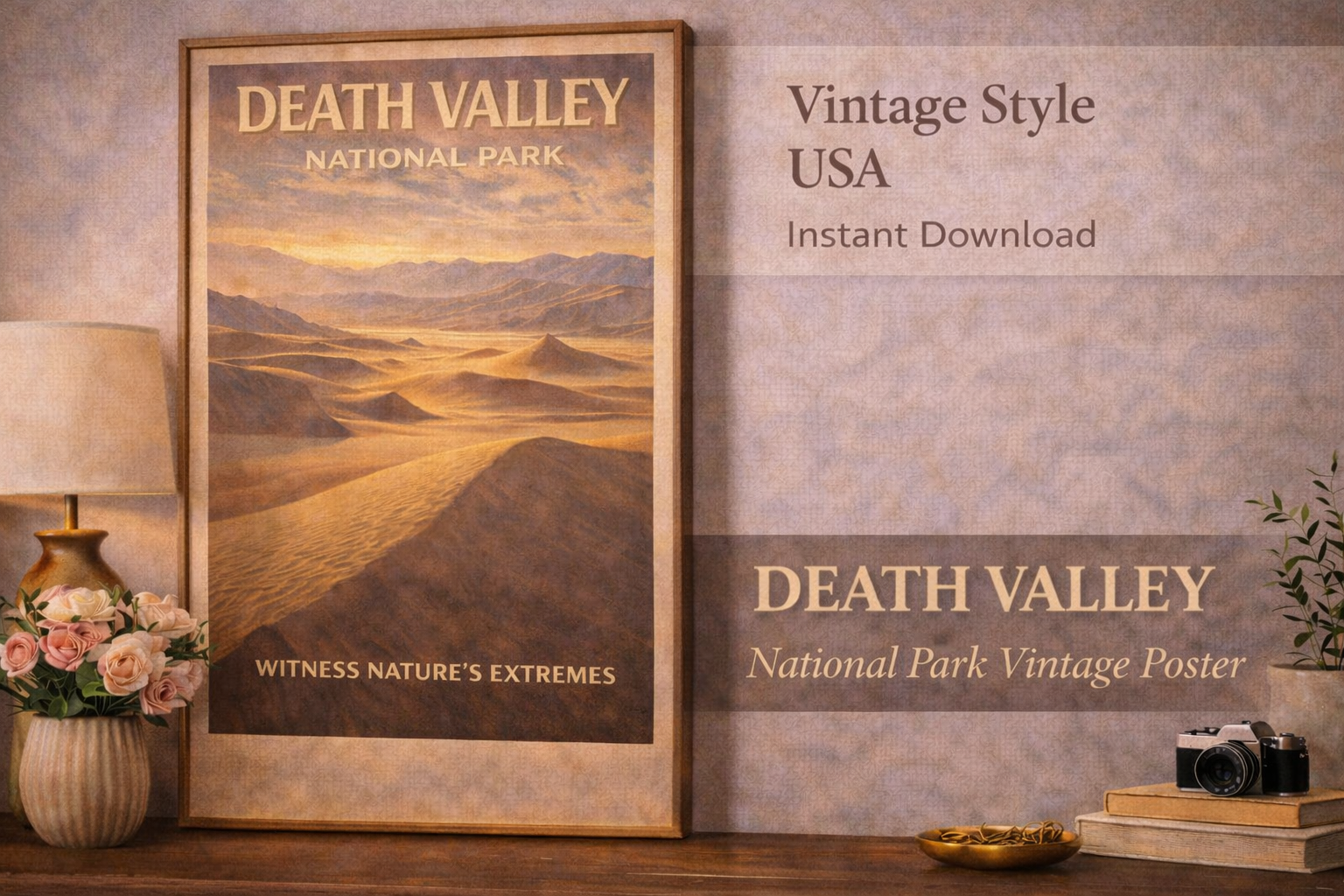 Death Valley National Park Wall Art Printable | Vintage Death Valley Travel Poster | Desert National Parks Art | Instant Download