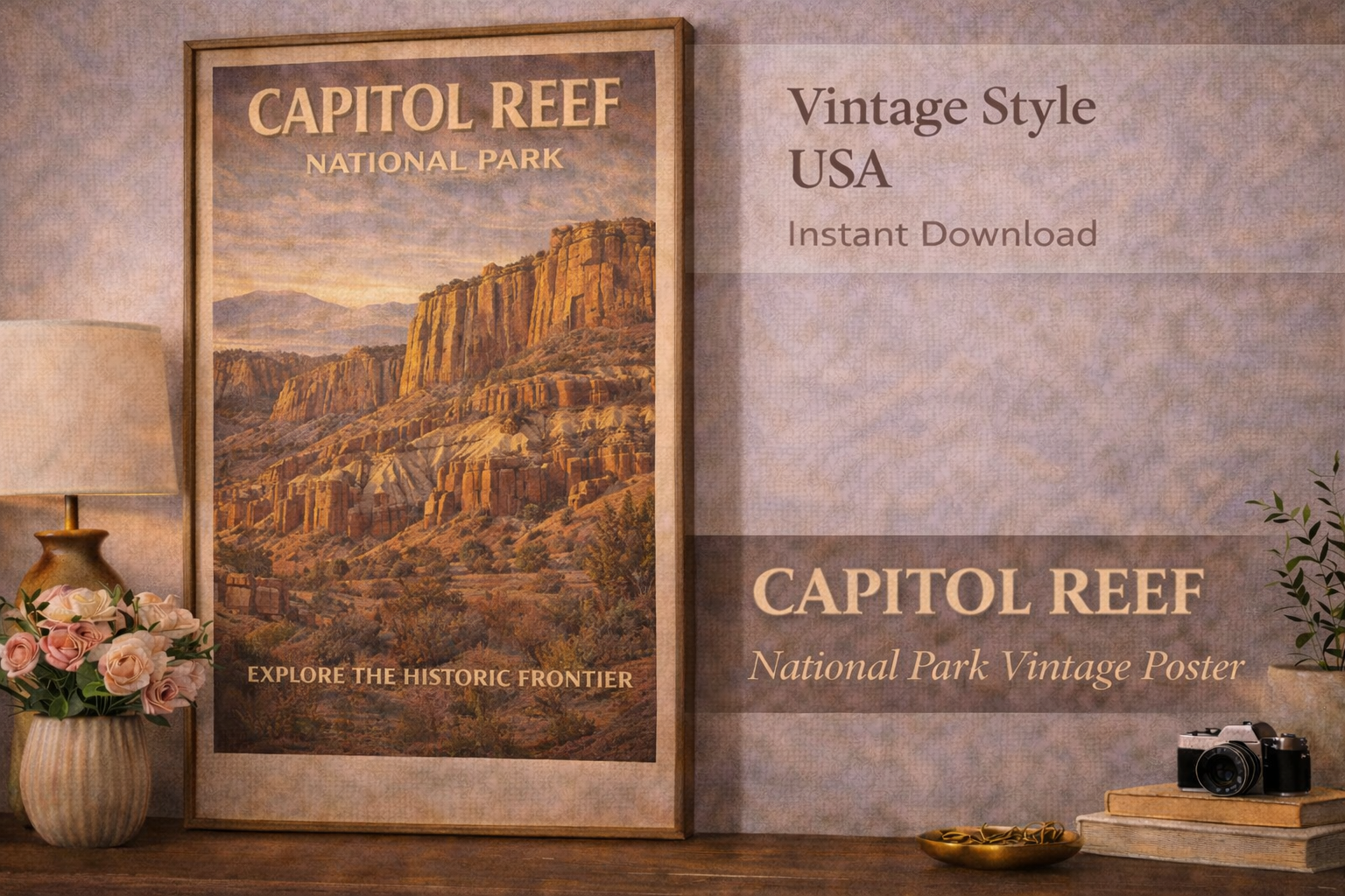 Capitol Reef National Park Wall Art Printable | Vintage Capitol Reef Travel Poster | Utah National Parks Art | Instant Download