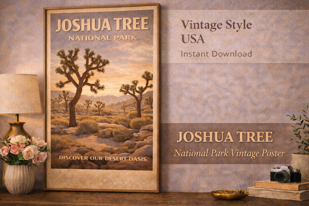 Joshua Tree National Park Wall Art Printable | Vintage Joshua Tree Travel Poster | Desert National Parks Art | Instant Download