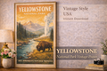 Yellowstone National Park Vintage Travel Poster | Mid-Century Art (Instant Download)