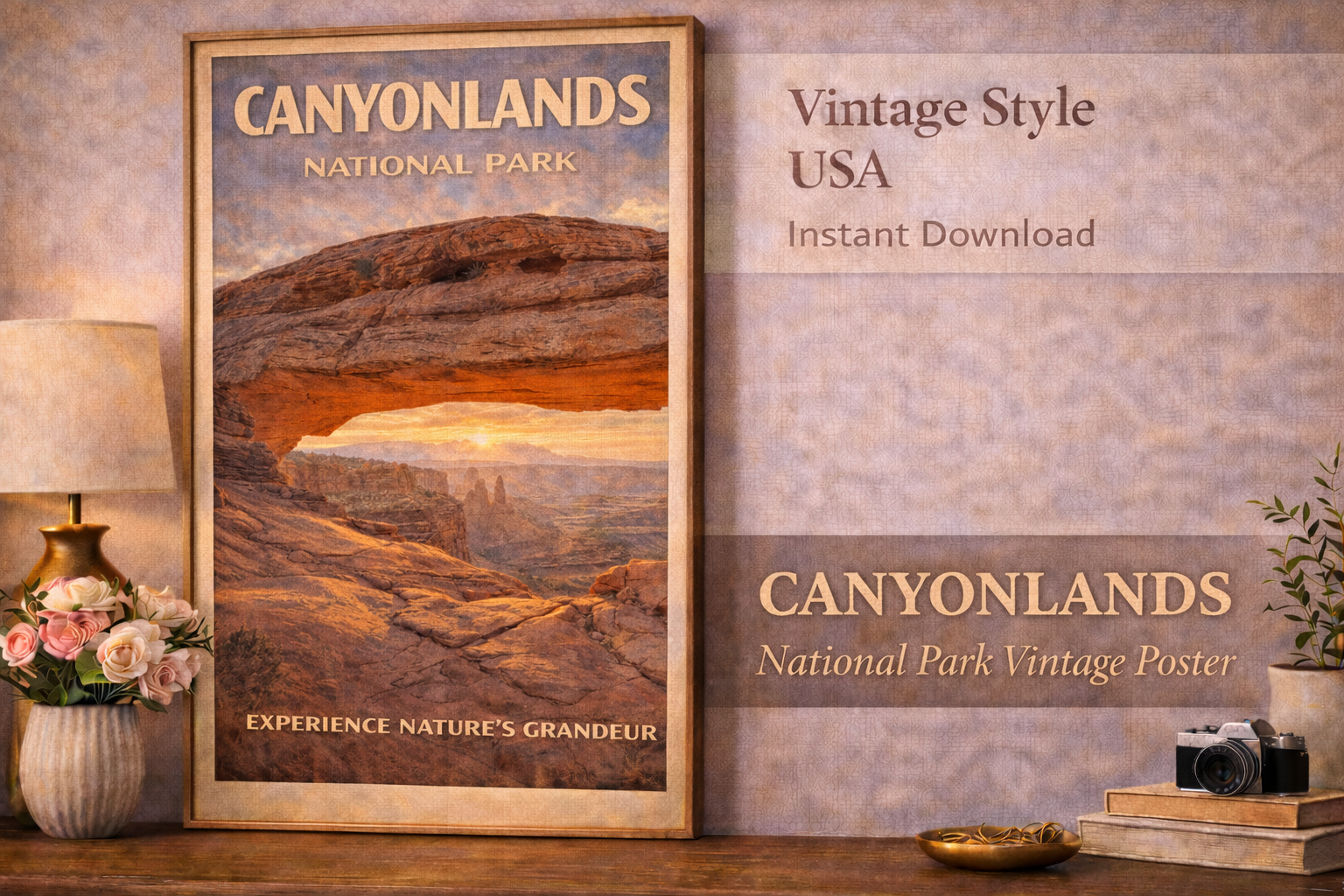 Canyonlands National Park Vintage Travel Poster | Mesa Arch Sunrise (Instant Download)