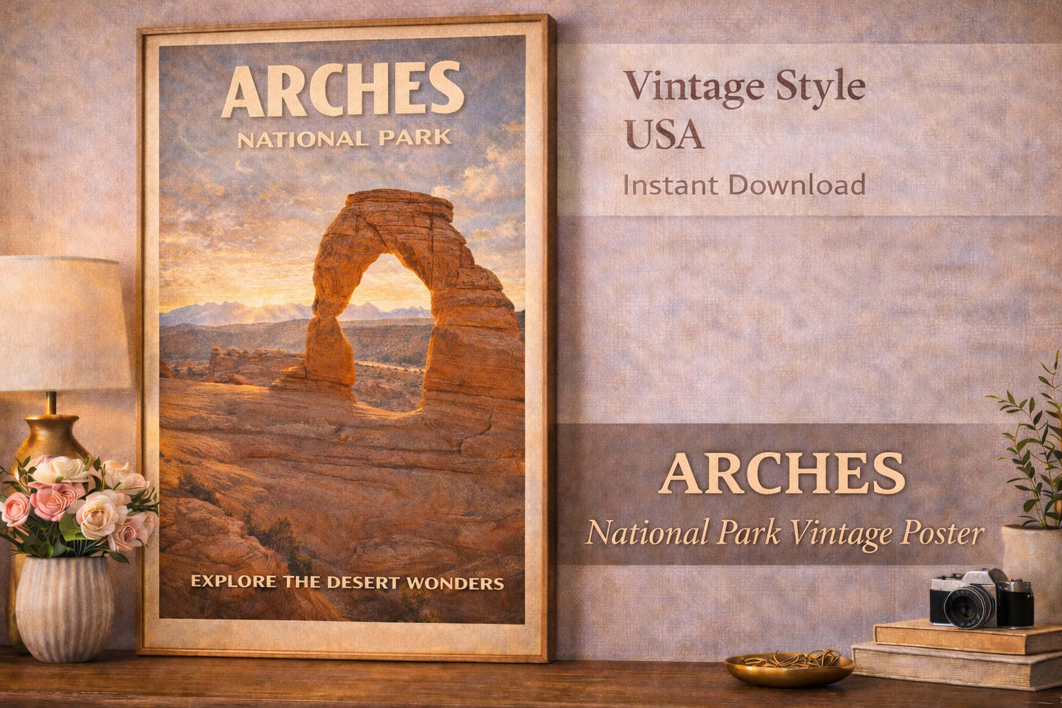Arches National Park Vintage Travel Poster | Utah Art (Instant Download)
