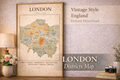 Vintage London Map Print | England Districts Wall Art (Digital Download)