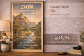 Zion National Park Vintage Travel Poster | WPA Style (Digital Download)
